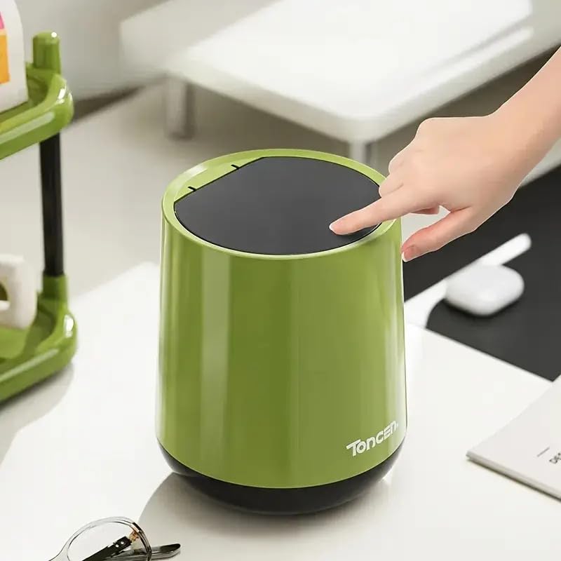 OLDA 4L Mini Countertop Trash Can, Waste Can with Press Type Lid, Countertop Wastebasket, Counter Garbage Lint Bin for Bathroom, Office, Kitchen, Desk, Coffee Table (Green)-image-25