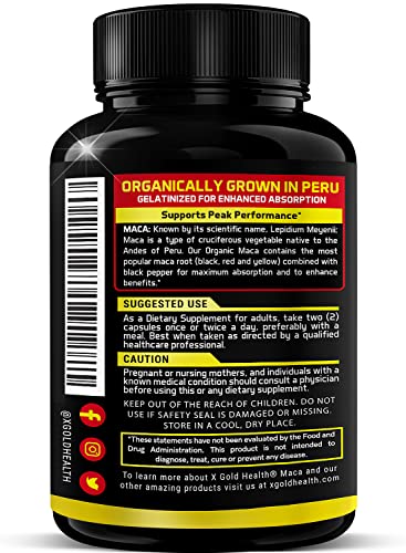 Organic Maca Root Powder Capsules 1500Mg: 150 Vegan Pills With Black + Red + Yellow Peruvian Maca Root Extract Gelatinized, Energy & Mood Supplement For Men & Women + Black Pepper For Best Benefits #TOP2