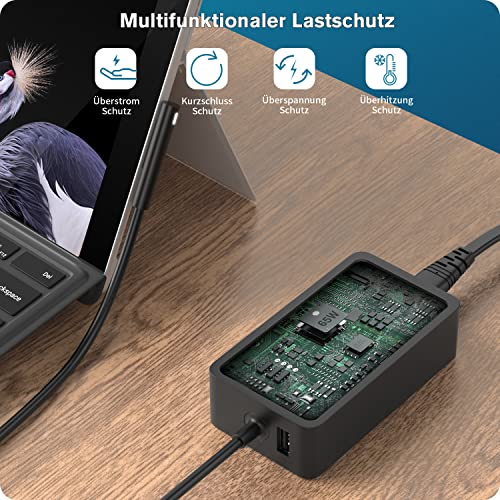 65W Surface Pro oplader, 15V 4A 65W (voor 65W, 44W) Microsoft Surface voeding voor Surface Laptop4/3/2/1, Surface Book1/2, Surface Pro X/Pro 8/Pro 7/Pro 6/Pro 5/Pro 4, Surface Go, met USB-aansluiting - Image 6