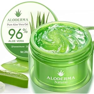 Aloderma Organic Aloe Vera Gel for Face & Body, 96% Pure Aloe Gel Made within 12 Hours of Harvest, Ideal for Skin, Scalp, & Hair Hydration, Calming Moisturizer for Soothing After Sun Care, 7.05oz