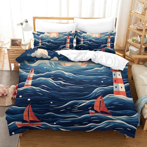 Housse de couette 3 pièces Le Phare fermeture éclair lit double - 2