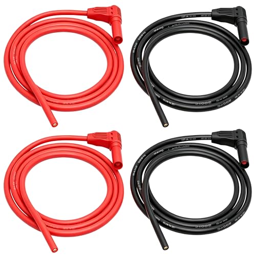Image of Right-Angle Insulated Safety Banana Plug Test Lead Connectors, 4mm Gold-Plated, 3 ft
