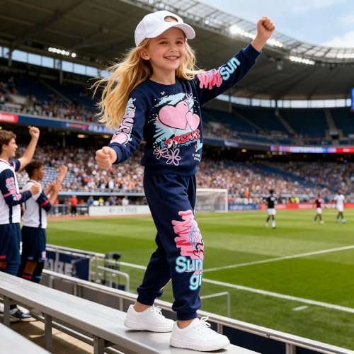 Image of Kids Toddler Girl Clothes Heart Letter Print Long-sleeved round collar top+Letter Print Pants Outfits Set