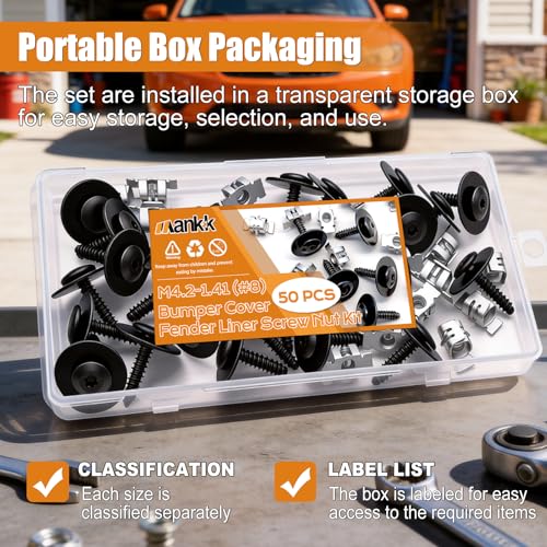 Image of mankk 50PCS M4.2-1.41 (#8) Fender Liner Splash Shield Bolt Screw and Clips GM Fender Liner Screws 11548270 11609952