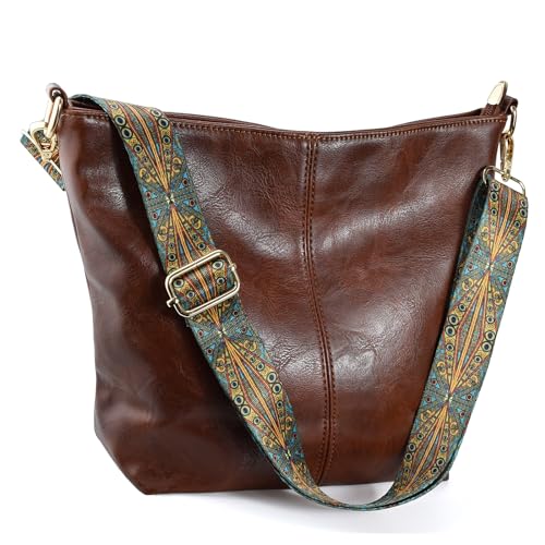 Image of Hobo Bags Vegan Leather Crossbody Bag Guitar Strap Shoulder Purses with Zipper Handbags for Women