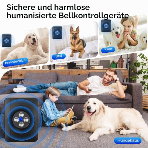 Anti Bell Gerät Hunde, 4 Sendern Wiederaufladbares Anti Bell für Hunde, 33Fuß Automatisch Antibell Ultraschall Gerät, Hundebell Kontrollgeräte Innen Draußen Sicher für Kleine Mittel Große Hunde