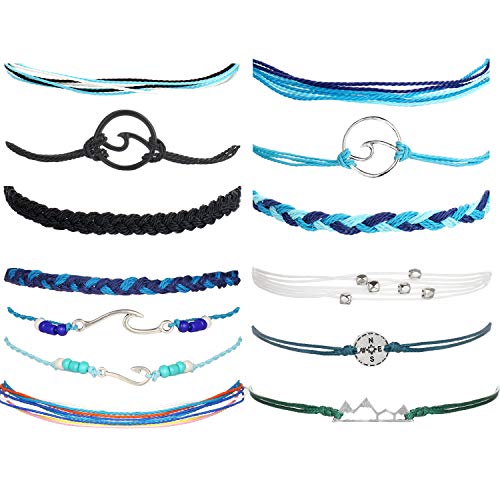 3 Set Wave Surfer Vsco Bracelet Mountain Sunflower Leaf Braided Rope Bracelet Set Adjustable Friendship Bohemian Handmade Bracelet Waterproof for Women Men (set 9)