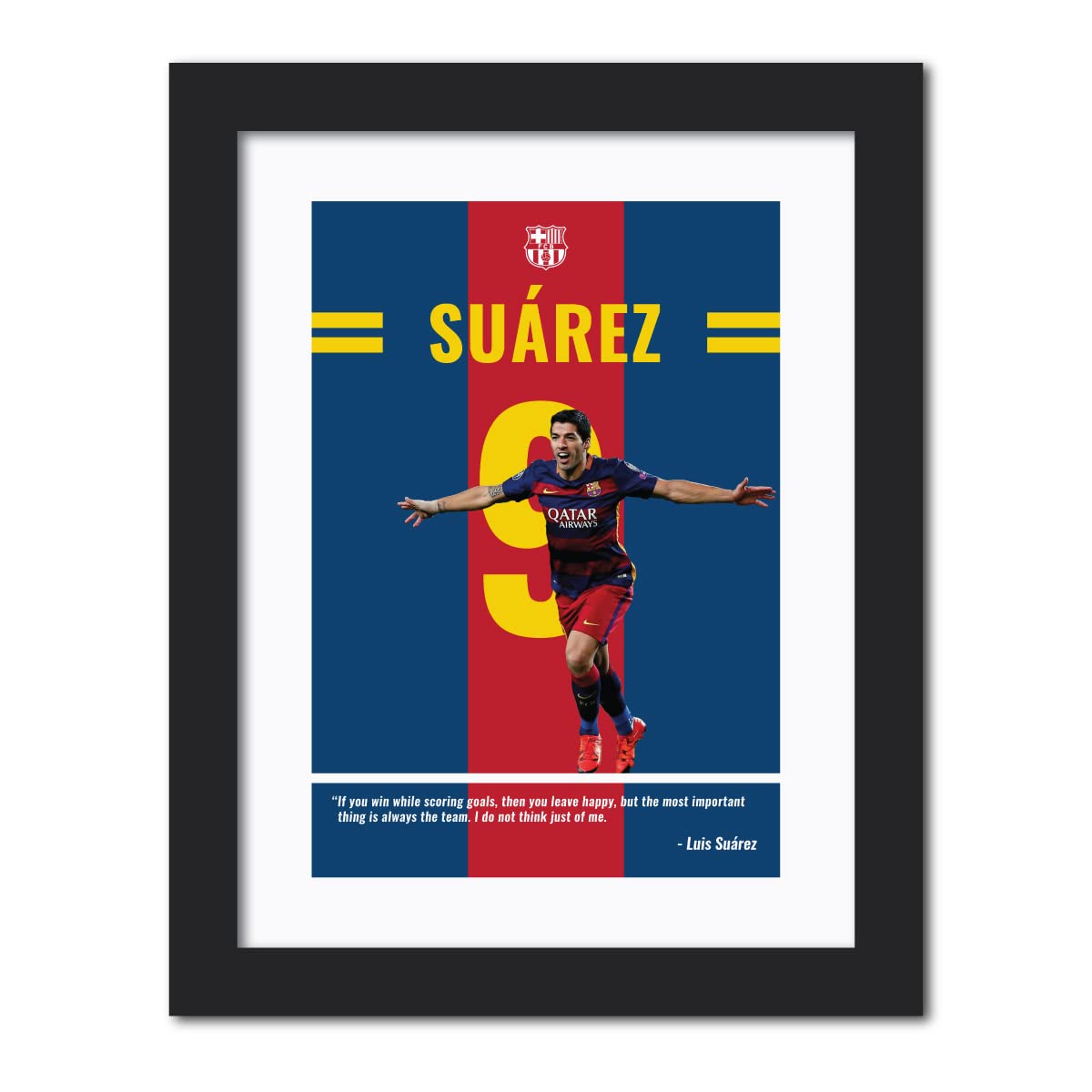 TenorArts Luis Suarez Poster Frame Barcelona Legend Quotes Laminated Photo Framed Painting with Matt Finish Black Textues (12 inches x 9inches)