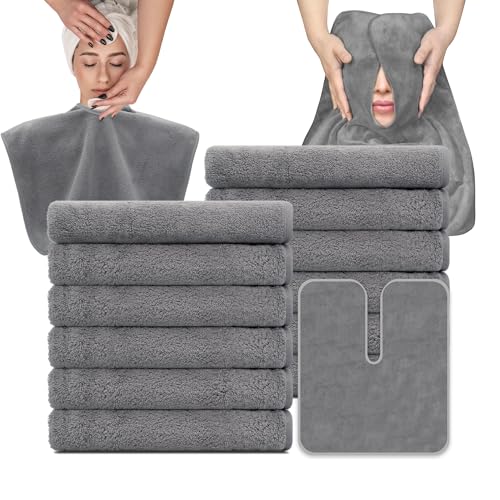 mayoken® 12PCS U-Shaped Microfiber Facial Towels for Estheticians, Ultra-Soft & Absorbent Spa Towels for Massage, Facial Steam & Skincare (Gray)