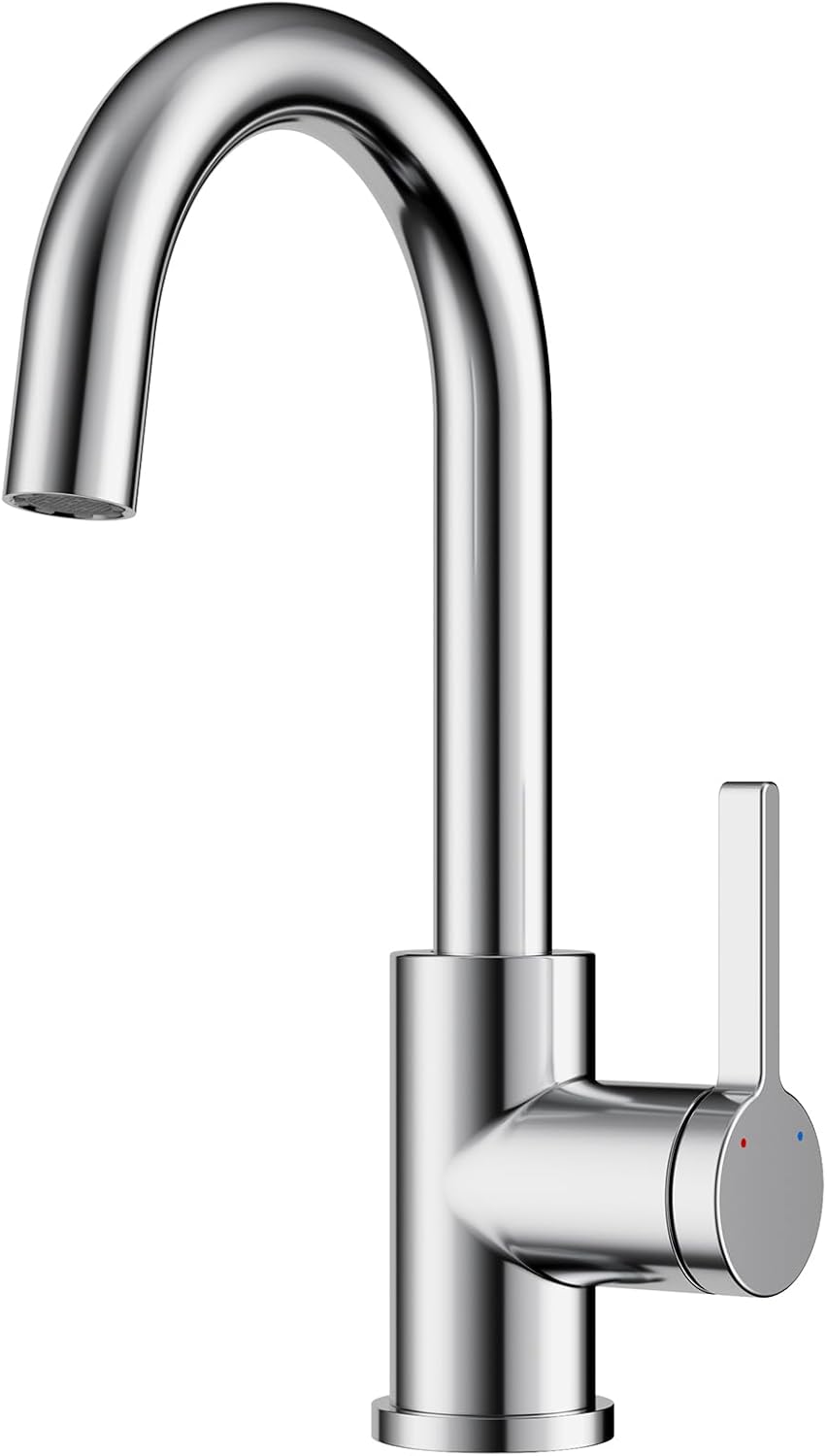 Stainless Steel Bar Sink Faucet, Versatile Bathroom and Kitchen Faucet - Single Handle Single Hole Premium Lavatory Faucet for Indoor and Outdoor (Chrome)