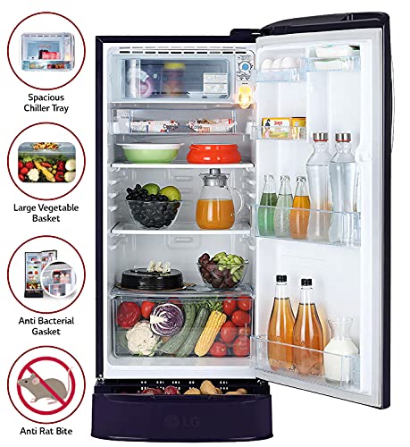 Image of LG 190L 5 Star Inverter Direct-Cool Single Door Refrigerator (GL-D201APGZ, Purple Glow, Base stand with drawer)