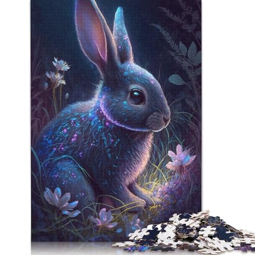 Puzzle 1000 pièces Lapin Fleur Galaxie Puzzles pour Adultes Puzzle en Carton Difficile et défi Taille : 38x26cm