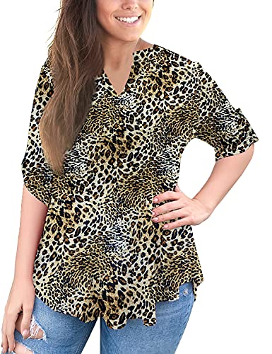 A.jesdani Womens Plus Size Tops 3/4 Sleeve Tops For Womens V Neck Leopard Print Blouses Tunics M #TOP1