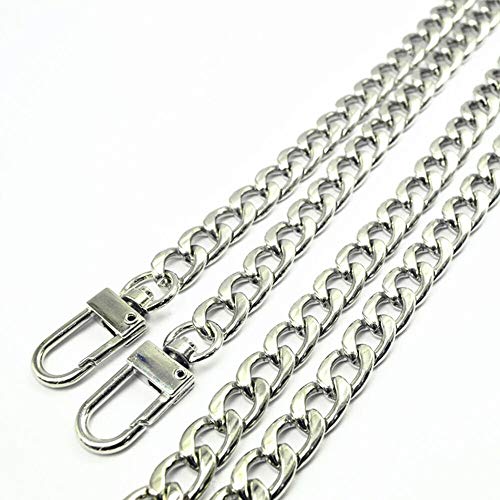 WEICHUAN 47/120cm Silver Iron Flat Chain for Handbag Shoulder Bag Crossbody Bag Purse Chain Strap Replacement with Metal Buckles- 6 OZ in Weight (Silver)