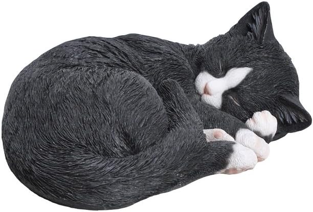Hi-Line Gift Ltd Lying Cat Sleeping Statue, Black/White