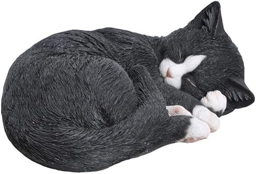 Hi-Line Gift Ltd Estatua dormida de gato acostado, negro/blanco
