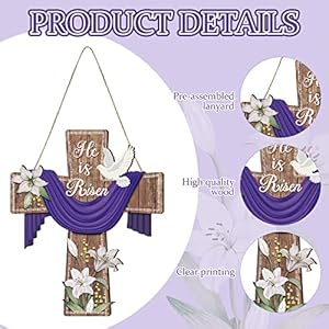 BBTO Easter Door Sign He Is Risen Hanging Decor Religious Cross Sign Easter Wreaths for Front Door Christian Flowers Lent Hanging Hanger for Farmhouse Front Porch Wall Decor131 x 106 Inches