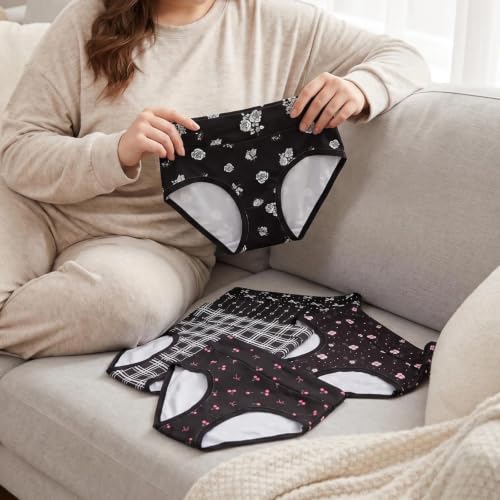 Image of Womens Underwear XL-5XL Plus Size Ladies Panties Mid High Waist Briefs for Woman Floral Print Pantys 6-Pack