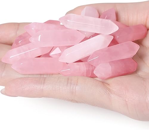 Miniatura 2 de Paquete de 10 varitas de cristal de cuarzo rosa y 10 piezas de cristales de cuarzo rosa, piedras preciosas de amor, piedras preciosas curativas para