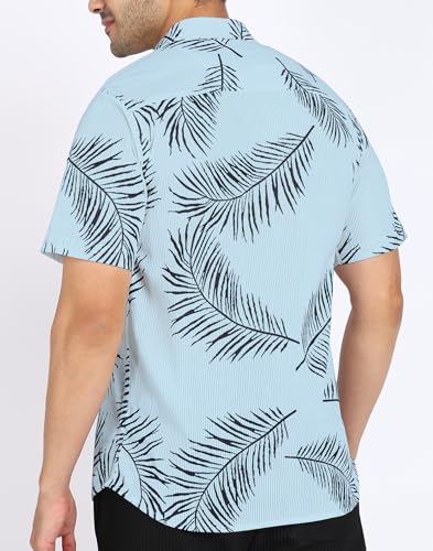 Image of MiraMichi Men's Corduroy Printed Half Sleeve Casual Shirt - Regular Fit Hip Length