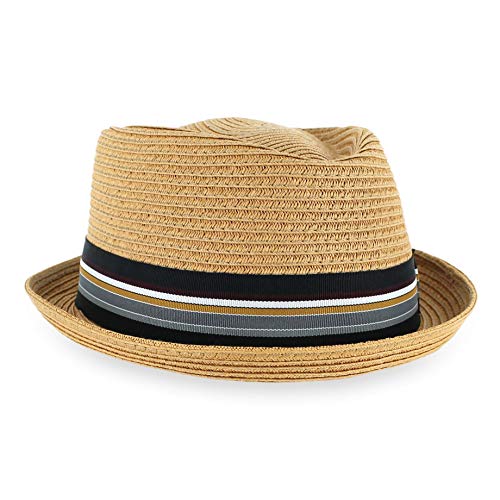 Image of Belfry Men /Women Summer Straw Pork Pie Trilby Fedora Hat in Blue, Tan, Black