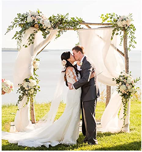 AMZLOKAE Elegant 18FT Chiffon Wedding Arch Drapes Ivory | 2 Panels | 6 Yards Sheer Fabric Draping for Wedding, Party, Birthday Stage Decorations Swag
