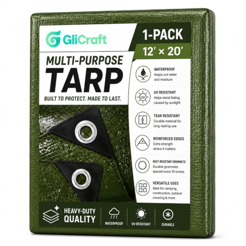 Image of 1 Pcs 12 x 20 ft 5.5 Mil Large Waterproof Tarps Heavy Duty Multipurpose Protective Cover for Home Boats RVs Cars Camping Tent Patio Furniture Roof Emergency Rain Shelter, Army Green
