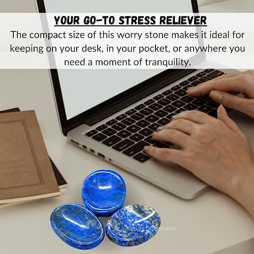 Image of Amazing Gemstone Lapis Lazuli Worry Stone, Healing Crystals - Piedra Crystal Fidget for Gift, Meditation, Calming, Relaxation, Stress Relief