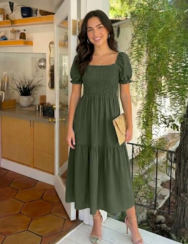 Image of ZESICA Women's 2026 Summer Boho Floral Print Dress Square Neck Ruffle Swing Beach Vacation Long Maxi Dresses