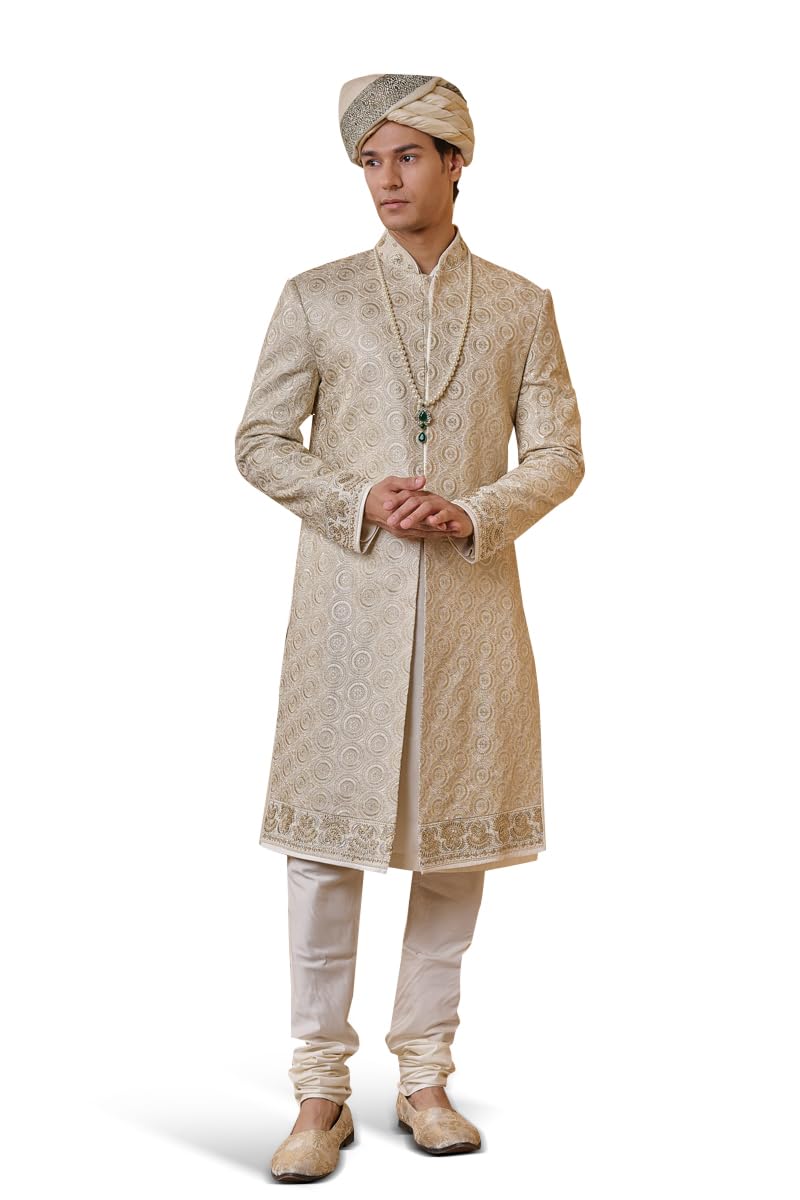 tasva Ivory All Over Embroidered Sherwani For Men-picture-20