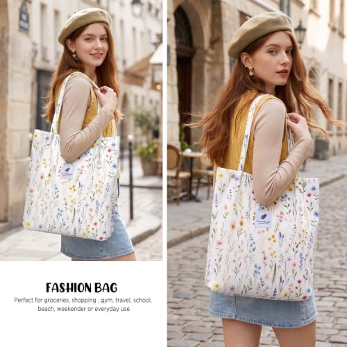 Image of Ayieyill Corduroy Tote Bag for Women Canvas Shoulder Cord Purse with Inner Pocket