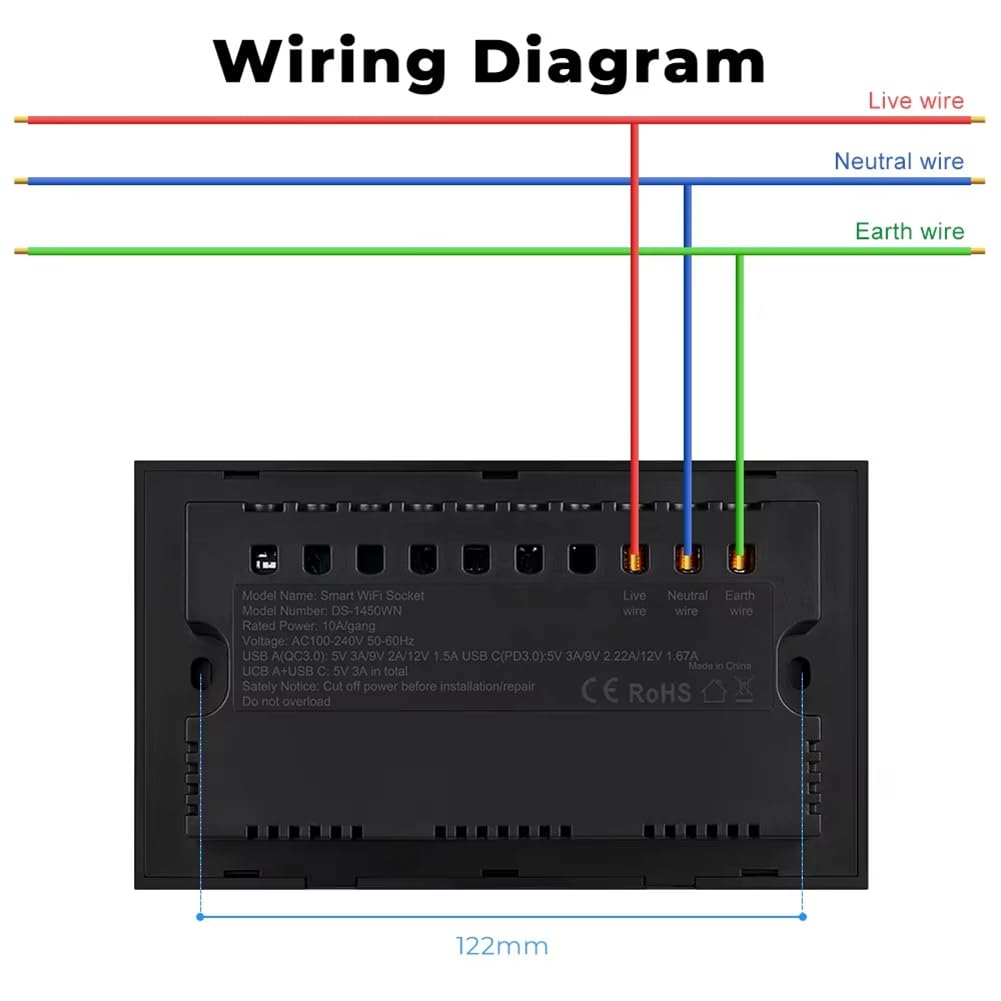 Prise Universelle UE/UK/US/Wi-Fi Intelligente avec Port USB et Type-C Smart Life Via Home