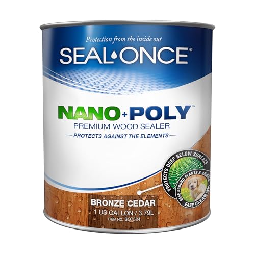 Seal-Once Nano+Poly Penetrating Wood Sealer with Polyurethane - Premium Waterproof Sealant -1 Gallon & Bronze Cedar