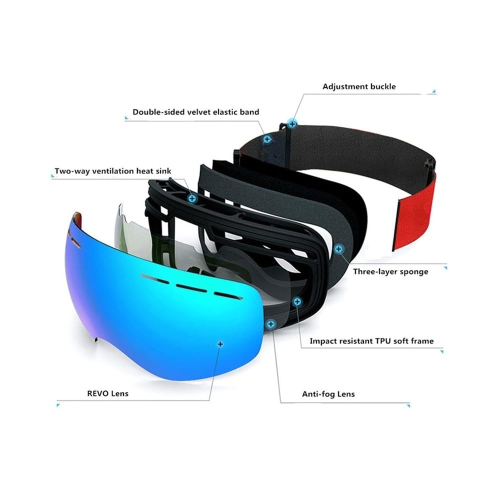 Gafas Moto UV400 Gafas Protección Esquí Invierno Nieve Snowboard Gafas Gafas De Esquí Hombres Mujeres Doble Capa Anti-Niebla Máscara De Esquí Grande(7)