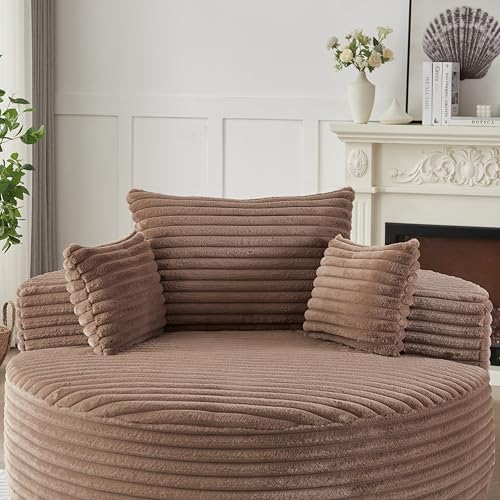 Sillón redondo acolchonado marrón de pana miniatura 6