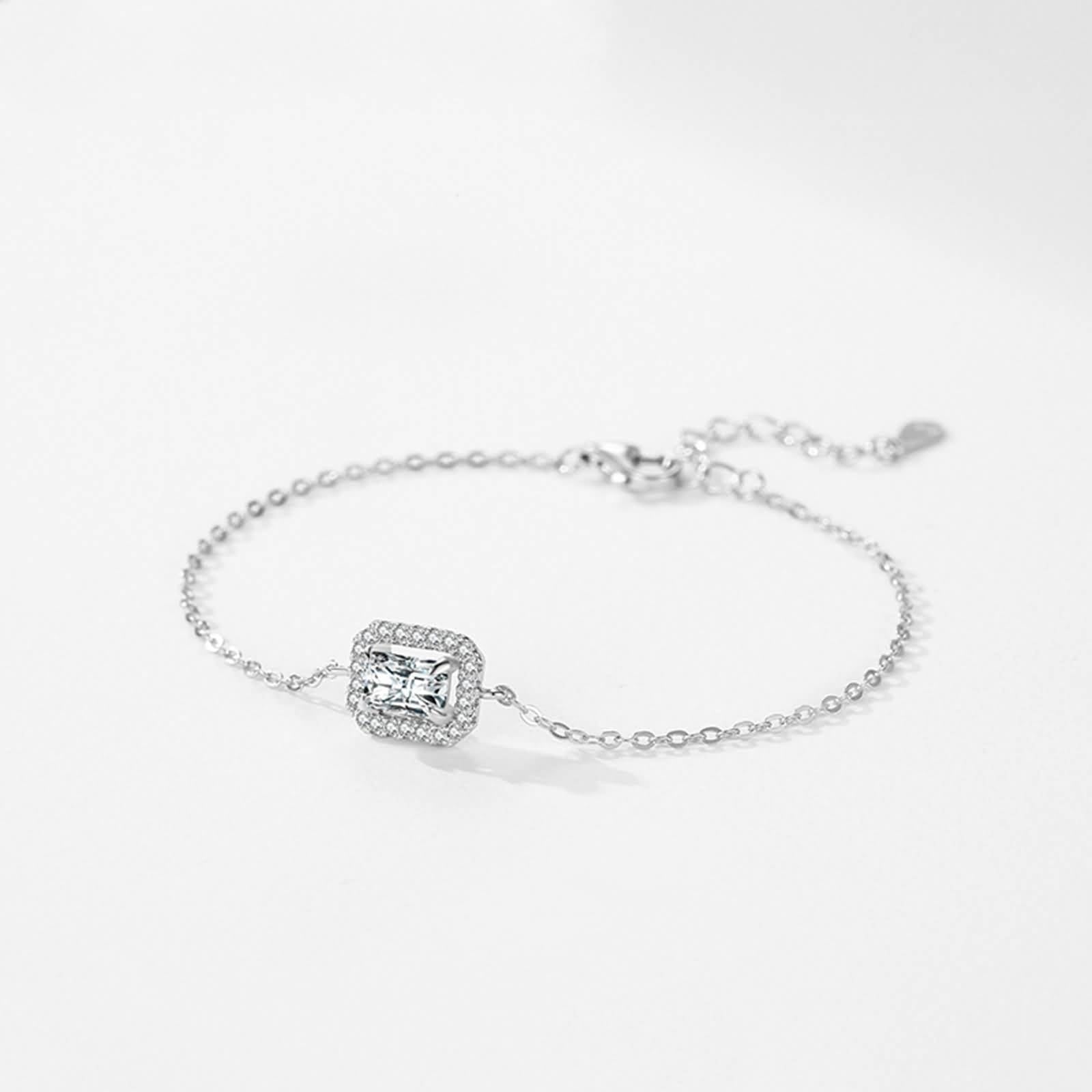 Lindas pulseras de la amistad para mujer con diamantes creados de 0,6 quilates, bonita pulsera de amistad para ella, oro blanco de 18 quilates | Tamaño 20 + 3 cm