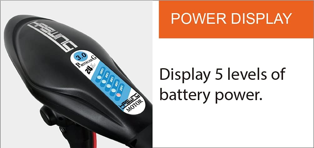 HASWING Protruar G 3.0 Trolling Motor showing 5-level battery power display