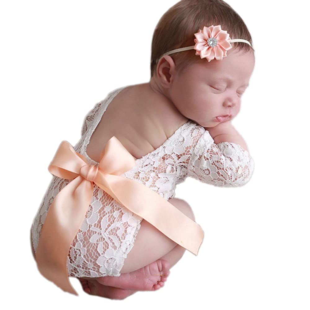 Blausky Newborn Baby Photography Props Photography Props Backless Romper with Bows Baby Clothing Newborn Photography Props Champagne