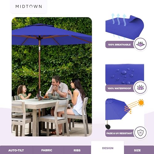 Image of Midtown Umbrellas Wooden 2-8 Ft Patio Umbrella, Midnight Canopy