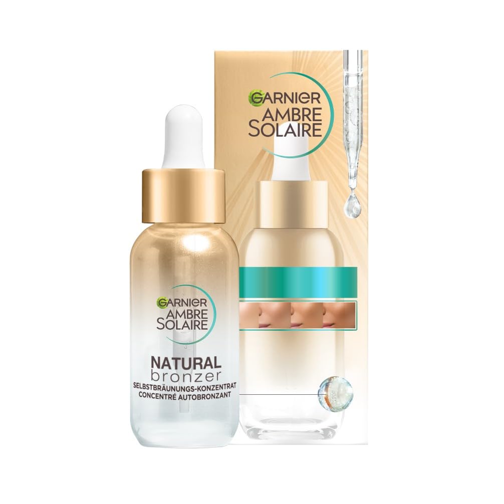 Garnier Selbstbräunungs-Konzentrat, Serum für einen natürlich gebräunten Teint, Für eine gleichmäßige und langanhaltende Bräune, Ambre Solaire Natural Bronzer, 1 x 30 ml