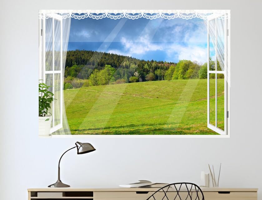 JVERF - JZZB35255 Nature Country Meadow Green Spring| Self-Adhesive Open Window Wall Sticker
