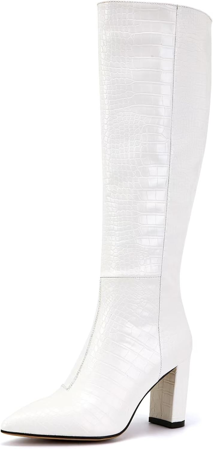 Gogo Boots Faux Crocodile Boots Womens Heel Nasty Gal White