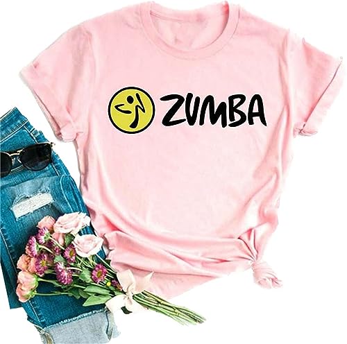 T-Shirt Zumba pour Femmes imprimé Manches Courtes Rose décontracté Top pour Cours de Zumba Danse Fitness Training