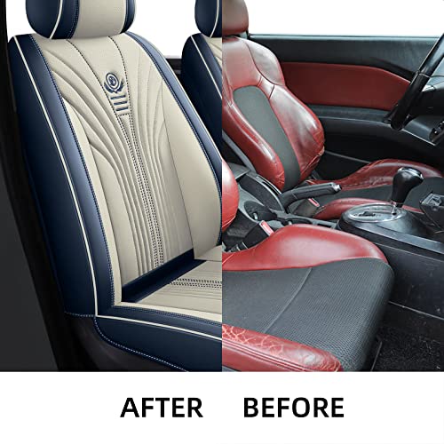 Hikeaglauto Car Seat Covers Front Set, Nappa Leather Breathable Seat Covers For Cars Suv Faux Leather Universal Automotive Seat Covers Fit For Most Sedans (2 Pcs, White-Blue) #TOP6
