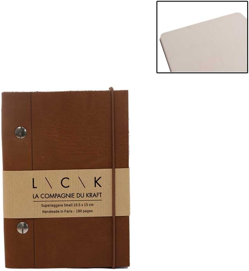 Le Kraft Refillable Cognac Leather Notebook, Small with White Paper