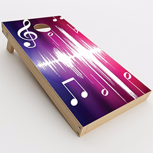 Skin Decal Vinyl Wrap for Cornhole Game Board Bag Toss (2xpcs.) / Music Notes Glowing