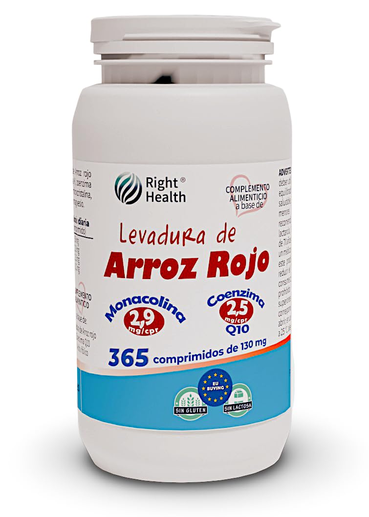 LEVADURA DE ARROZ ROJO: 365 comprimidos (suministro de 1 año) con fórmula sinérgica. Coenzima Q10 (2,5 mg) y Ácido fólico (0,2 mg), junto con 58 mg de Levadura de Riso Rosso por día.