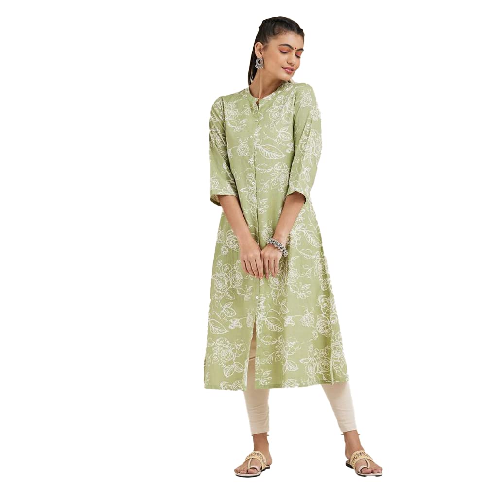 STOPby Shoppers Womens Printed Cotton Flex Mandarin Calf Length Kurta