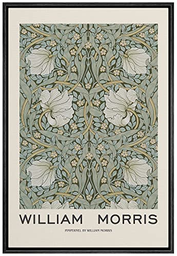 wall26 Framed Canvas Print Wall Art Pimpernel Flowers by William Morris Historic Cultural Illustrations Fine Art Traditional Scenic Colorful for Living Room, Bedroom, Office - 16"x24" Black