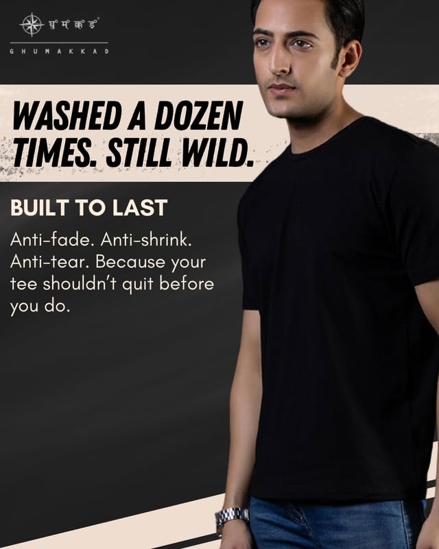 Image of Ghumakkad Cotton Blend Half Sleeve Round Neck Sports T Shirt for Men